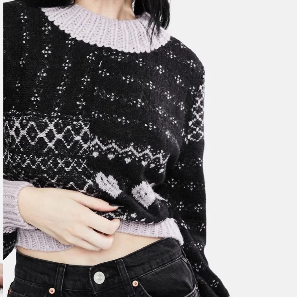 Free People Snow Globe Wool Alpaca Mock Neck Cropped Pullover Sweater: Onyx - Picture 9 of 16